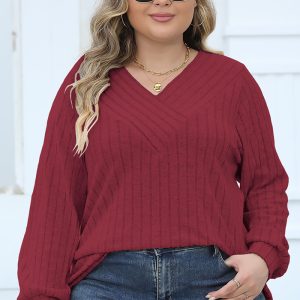 This Plus Size Women Ribbed v-Neck Crossover Basic t-Shirt Made Of Comfortable And Elastic Fabric. It Is Wholesale Sexy Plus Size Tops For Women. With The Gradual Rise Of Feminist Awareness