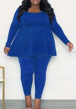 This Plus Size Women Round Neck Pleated Loose Long Sleeve Solid Top And Pant Two-Piece Set Design And Made Of Comfortable And Elastic Fabric. Wholesale Plus Size Two Piece Sets Is a Must-Have Item For Curvy Ladies. Two Piece Sets Can Either Be Worn Together Or Individually