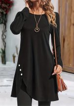 This Plus Size Women Round Neck Solid Buttonknitting Dress Made Of Soft And Elastic Fabric. Global Lover Wholesale Plus Size Dresses And Hope Curvy Ladies Find Here a Warm And Exciting Place To Shop Affordable Curvy Dresses Online - Plus Size Casual