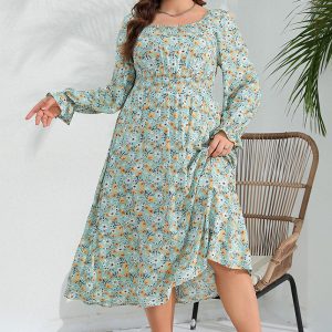 This Plus Size Women Ruffle Sleeve Dress Made Of Soft And Elastic Fabric. Global Lover Wholesale Plus Size Dresses And Hope Curvy Ladies Find Here a Warm And Exciting Place To Shop Affordable Curvy Dresses Online - Plus Size Casual