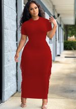 This Plus Size Women Sexy Fringe Solid Color Dress Design Made Of High Quality Polyster And Spandex Material