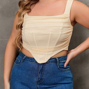 This Plus Size Women Sexy Mesh Herringbone Square Neck Pleated Backless Top Made Of Comfortable And Elastic Fabric. It Is Wholesale Sexy Plus Size Tops For Women. With The Gradual Rise Of Feminist Awareness