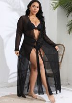 This Plus Size Women Sexy See-Through Mesh Lace-Up Sun Cover-Up Is Made Of Good Quality Lycra And Spandex Fabric