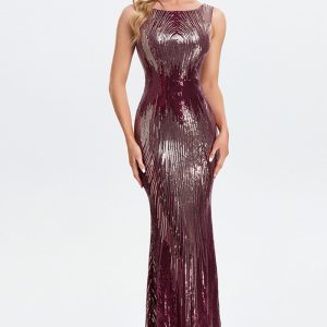 This Plus Size Women Sexy Sequin Round Neck Sleeveless Mermaid Evening Dress Design Made Of Good Quality Polyster And Spandex Material