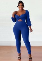 This Plus Size Women Sexy Solid Cut Out Jumpsuit Design Made Of High Quality Polyster And Spandex Material. It Is Stretchy