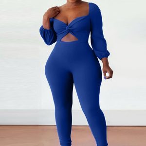 This Plus Size Women Sexy Solid Cut Out Jumpsuit Design Made Of High Quality Polyster And Spandex Material. It Is Stretchy