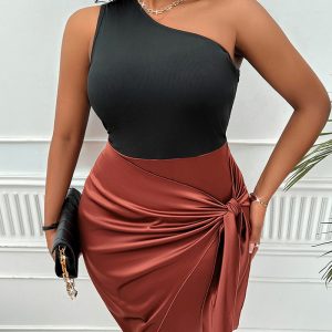 This Plus Size Women Sexy Solid Patchwork Slash Shoulder Bodycon Dress Design Made Of High Quality Polyster And Spandex Material. It Come With Good Stretch And Wearing Comfortable And Feeling Freedom. The Tight And Fitted Dress Is The Most Popular Options From Party Girls. Shop Bodycon Dresses At Global Lover And Find Amazing Designs Sequins