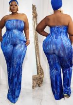 This Plus Size Women Sexy Strapless Printed Wide Leg Jumpsuit Design Made Of High Quality Polyster And Spandex Material. It Is Stretchy