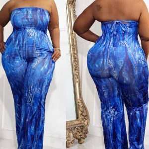 This Plus Size Women Sexy Strapless Printed Wide Leg Jumpsuit Design Made Of High Quality Polyster And Spandex Material. It Is Stretchy