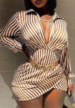 This Plus Size Women Sexy Striped Shirt Dress Design Made Of High Quality Polyster And Spandex Material. It Is Stretchy