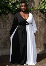 This Plus Size Women Sexy v-Neck Color Block Long Sleeve Dress Made Of Soft And Elastic Fabric. Global Lover Wholesale Plus Size Dresses And Hope Curvy Ladies Find Here a Warm And Exciting Place To Shop Affordable Curvy Dresses Online - Plus Size Casual