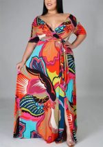 This Plus Size Women Sexy v-Neck Printed Dress Made Of Soft And Elastic Fabric. Global Lover Wholesale Plus Size Dresses And Hope Curvy Ladies Find Here a Warm And Exciting Place To Shop Affordable Curvy Dresses Online - Plus Size Casual