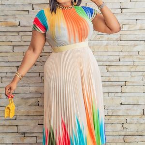 This Plus Size Women Short Sleeve Printed Loose Dress Design Made Of High Quality Polyster And Spandex Material. It Is Stretchy