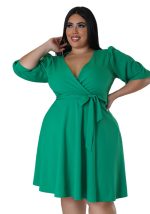 This Plus Size Women Short Sleeve Solid Tie Dress Made Of Soft And Elastic Fabric. Global Lover Wholesale Plus Size Dresses And Hope Curvy Ladies Find Here a Warm And Exciting Place To Shop Affordable Curvy Dresses Online - Plus Size Casual