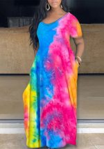 This Plus Size Women Short Sleeve Tie Dye Dress Made Of Soft And Elastic Fabric. Global Lover Wholesale Plus Size Dresses And Hope Curvy Ladies Find Here a Warm And Exciting Place To Shop Affordable Curvy Dresses Online - Plus Size Casual