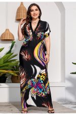 This Plus Size Women Short Sleeves v Collar Print Dress Made Of Soft And Elastic Fabric. Global Lover Wholesale Plus Size Dresses And Hope Curvy Ladies Find Here a Warm And Exciting Place To Shop Affordable Curvy Dresses Online - Plus Size Casual