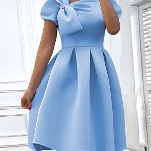 This Plus Size Women Slash Shoulder Bow Dress Design Made Of High Quality Polyster And Spandex Material. It Come With Good Stretch And Wearing Comfortable. Women¡¯s Midi Dresses Is Omnipotent And Suit For All Kinds Of Occasions - Daily Wear