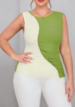 This Plus Size Women Sleeveless Knitting Patchwork Contrast Color Tank Top Made Of Comfortable And Elastic Fabric. It Is Wholesale Sexy Plus Size Tops For Women. With The Gradual Rise Of Feminist Awareness