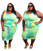 This Plus Size Women Sleeveless Tie Dye Dress Made Of Soft And Elastic Fabric. Global Lover Wholesale Plus Size Dresses And Hope Curvy Ladies Find Here a Warm And Exciting Place To Shop Affordable Curvy Dresses Online - Plus Size Casual