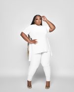 This Plus Size Women Slit Lace-Up Short Sleeve Top+Long Pants Two Piece Design And Made Of Comfortable And Elastic Fabric. Wholesale Plus Size Two Piece Sets Is a Must-Have Item For Curvy Ladies. Two Piece Sets Can Either Be Worn Together Or Individually