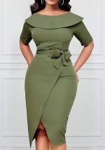 This Plus Size Women Slit Turndown Collar Solid Dress Made Of Soft And Elastic Fabric. Global Lover Wholesale Plus Size Dresses And Hope Curvy Ladies Find Here a Warm And Exciting Place To Shop Affordable Curvy Dresses Online - Plus Size Casual