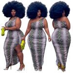 This Plus Size Women Snake Print One Shoulder Pleated Slit Dress Made Of Soft And Elastic Fabric. Global Lover Wholesale Plus Size Dresses And Hope Curvy Ladies Find Here a Warm And Exciting Place To Shop Affordable Curvy Dresses Online - Plus Size Casual