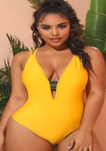 This Plus Size Women Solid Backless Cross Strap One Piece Swimwear Is Made Of Good Quality Lycra And Spandex Fabric