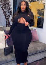 This Plus Size Women Solid Cutout Long Sleeve Casual Dress Made Of Soft And Elastic Fabric. Global Lover Wholesale Plus Size Dresses And Hope Curvy Ladies Find Here a Warm And Exciting Place To Shop Affordable Curvy Dresses Online - Plus Size Casual