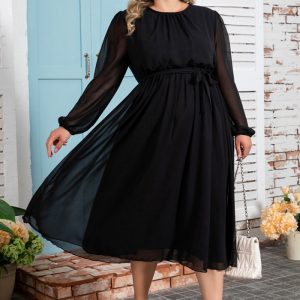 This Plus Size Women Solid Elegant Chiffon Dress Made Of Soft And Elastic Fabric. Global Lover Wholesale Plus Size Dresses And Hope Curvy Ladies Find Here a Warm And Exciting Place To Shop Affordable Curvy Dresses Online - Plus Size Casual