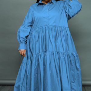 This Plus Size Women Solid Long Sleeve Lace-Up Dress Made Of Soft And Elastic Fabric. Global Lover Wholesale Plus Size Dresses And Hope Curvy Ladies Find Here a Warm And Exciting Place To Shop Affordable Curvy Dresses Online - Plus Size Casual