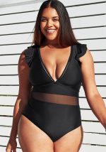 This Plus Size Women Solid Mesh One Piece Swimwear Is Made Of Good Quality Lycra And Spandex Fabric