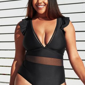 This Plus Size Women Solid Mesh One Piece Swimwear Is Made Of Good Quality Lycra And Spandex Fabric