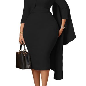 This Plus Size Women Solid Patchwork Bodycon Dress Made Of Soft And Elastic Fabric. Global Lover Wholesale Plus Size Dresses And Hope Curvy Ladies Find Here a Warm And Exciting Place To Shop Affordable Curvy Dresses Online - Plus Size Casual