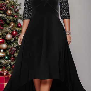 This Plus Size Women Solid v Neck Long Sleeve Sequins Maxi Dress Made Of Soft And Elastic Fabric. Global Lover Wholesale Plus Size Dresses And Hope Curvy Ladies Find Here a Warm And Exciting Place To Shop Affordable Curvy Dresses Online - Plus Size Casual