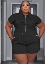 This Plus Size Women Solid Zipper Turndown Collar Pocket Top And Short Two-Piece Set Design And Made Of Comfortable And Elastic Fabric. Wholesale Plus Size Two Piece Sets Is a Must-Have Item For Curvy Ladies. Two Piece Sets Can Either Be Worn Together Or Individually