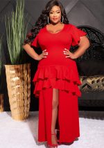 This Plus Size Women Split Ruffle Tiered Dress Made Of Soft And Elastic Fabric. Global Lover Wholesale Plus Size Dresses And Hope Curvy Ladies Find Here a Warm And Exciting Place To Shop Affordable Curvy Dresses Online - Plus Size Casual