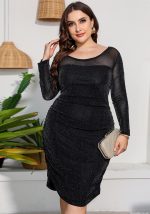 This Plus Size Women Spring Summer Round Neck Elegant Long Sleeve Dress Made Of Soft And Elastic Fabric. Global Lover Wholesale Plus Size Dresses And Hope Curvy Ladies Find Here a Warm And Exciting Place To Shop Affordable Curvy Dresses Online - Plus Size Casual