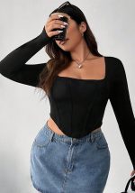 This Plus Size Women Square Neck Solid Basic Irregular Top Made Of Comfortable And Elastic Fabric. It Is Wholesale Sexy Plus Size Tops For Women. With The Gradual Rise Of Feminist Awareness