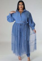 This Plus Size Women Stand Collar Puff Sleeve Mesh Dress Made Of Soft And Elastic Fabric. Global Lover Wholesale Plus Size Dresses And Hope Curvy Ladies Find Here a Warm And Exciting Place To Shop Affordable Curvy Dresses Online - Plus Size Casual