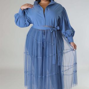 This Plus Size Women Stand Collar Puff Sleeve Mesh Dress Made Of Soft And Elastic Fabric. Global Lover Wholesale Plus Size Dresses And Hope Curvy Ladies Find Here a Warm And Exciting Place To Shop Affordable Curvy Dresses Online - Plus Size Casual