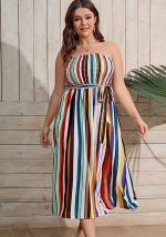 This Plus Size Women Strapless Stripe Casual Beach Dress Made Of Soft And Elastic Fabric. Global Lover Wholesale Plus Size Dresses And Hope Curvy Ladies Find Here a Warm And Exciting Place To Shop Affordable Curvy Dresses Online - Plus Size Casual