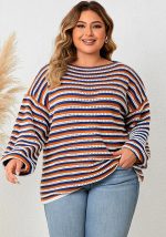 This Plus Size Women Striped Loose Round Neck Top Made Of Comfortable And Elastic Fabric. It Is Wholesale Sexy Plus Size Tops For Women. With The Gradual Rise Of Feminist Awareness