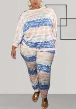 This Plus Size Women Striped Print Long Sleeve Top And Pant Two-Piece Set Design And Made Of Comfortable And Elastic Fabric. Wholesale Plus Size Two Piece Sets Is a Must-Have Item For Curvy Ladies. Two Piece Sets Can Either Be Worn Together Or Individually