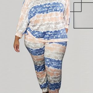 This Plus Size Women Striped Print Long Sleeve Top And Pant Two-Piece Set Design And Made Of Comfortable And Elastic Fabric. Wholesale Plus Size Two Piece Sets Is a Must-Have Item For Curvy Ladies. Two Piece Sets Can Either Be Worn Together Or Individually