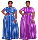 This Plus Size Women Striped Print Top + Dress Two-Piece Set Design And Made Of Comfortable And Elastic Fabric. Wholesale Plus Size Two Piece Sets Is a Must-Have Item For Curvy Ladies. Two Piece Sets Can Either Be Worn Together Or Individually