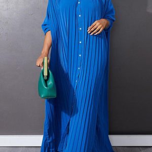 This Plus Size Women Summer Loose Casual Pleated Dress Design Made Of High Quality Polyster And Spandex Material