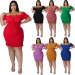 This Plus Size Women Summer Off Shoulder Bodycon Dress Made Of Soft And Elastic Fabric. Global Lover Wholesale Plus Size Dresses And Hope Curvy Ladies Find Here a Warm And Exciting Place To Shop Affordable Curvy Dresses Online - Plus Size Casual