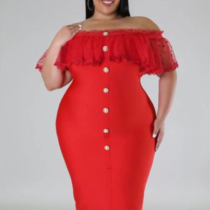 This Plus Size Women Summer Off Shoulder Ruffles Dress Made Of Soft And Elastic Fabric. Global Lover Wholesale Plus Size Dresses And Hope Curvy Ladies Find Here a Warm And Exciting Place To Shop Affordable Curvy Dresses Online - Plus Size Casual