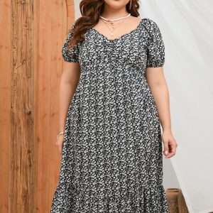 This Plus Size Women Summer Print Short Sleeve Ruffle Dress Made Of Soft And Elastic Fabric. Global Lover Wholesale Plus Size Dresses And Hope Curvy Ladies Find Here a Warm And Exciting Place To Shop Affordable Curvy Dresses Online - Plus Size Casual