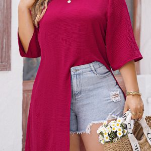 Diese Plus Size Frauen Sommer Rundhalsausschnitt Loose t-Shirt Top aus bequemen und elastischen Stoff. Es ist Großhandel Sexy Plus Size Tops für Frauen. Mit dem allmählichen Anstieg des feministischen Bewusstseins